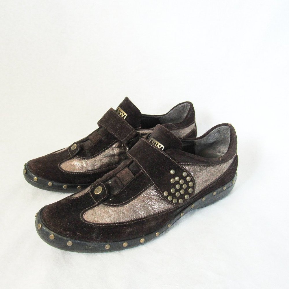 STUART WEITZMAN Metallic Suede Leather Sneakers Brown Suede Studded~MSRP $375 - Picture 4 of 15